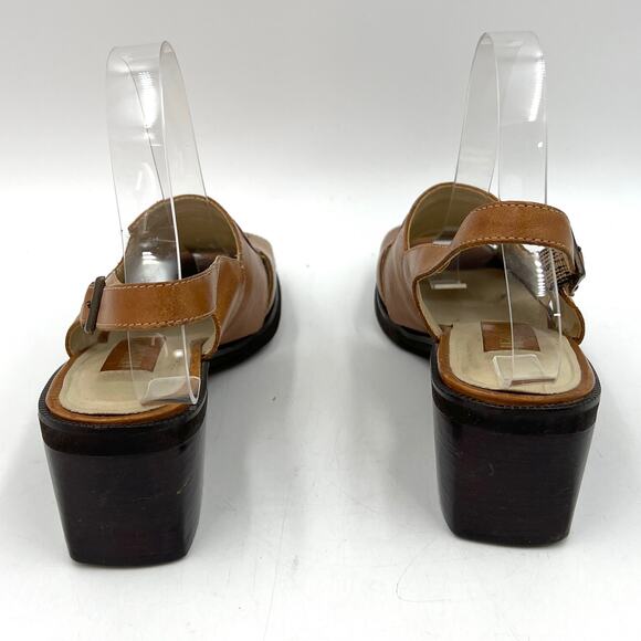 Vintage Ipanema Leather Square Toe Block Heel Nora Slingback Sandals Tan - Picture 5 of 7